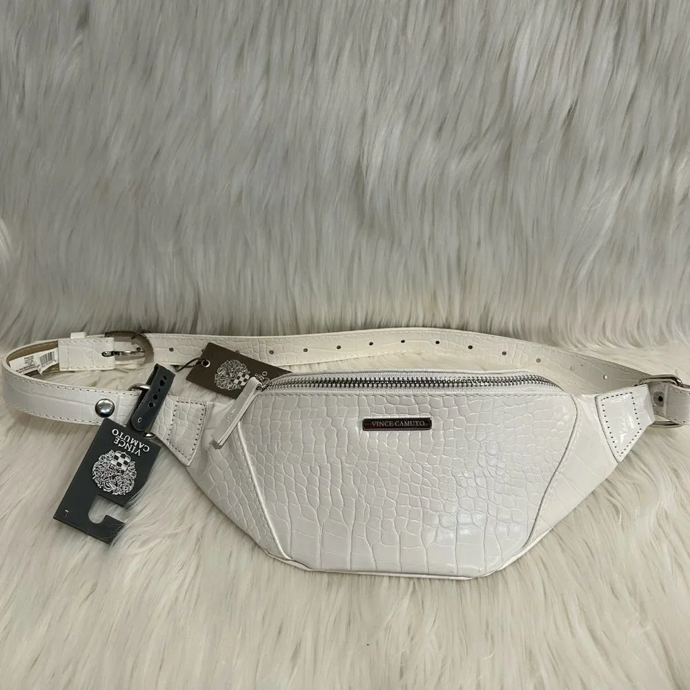 Vince Camuto White Faux Snake Skin Belt Bag